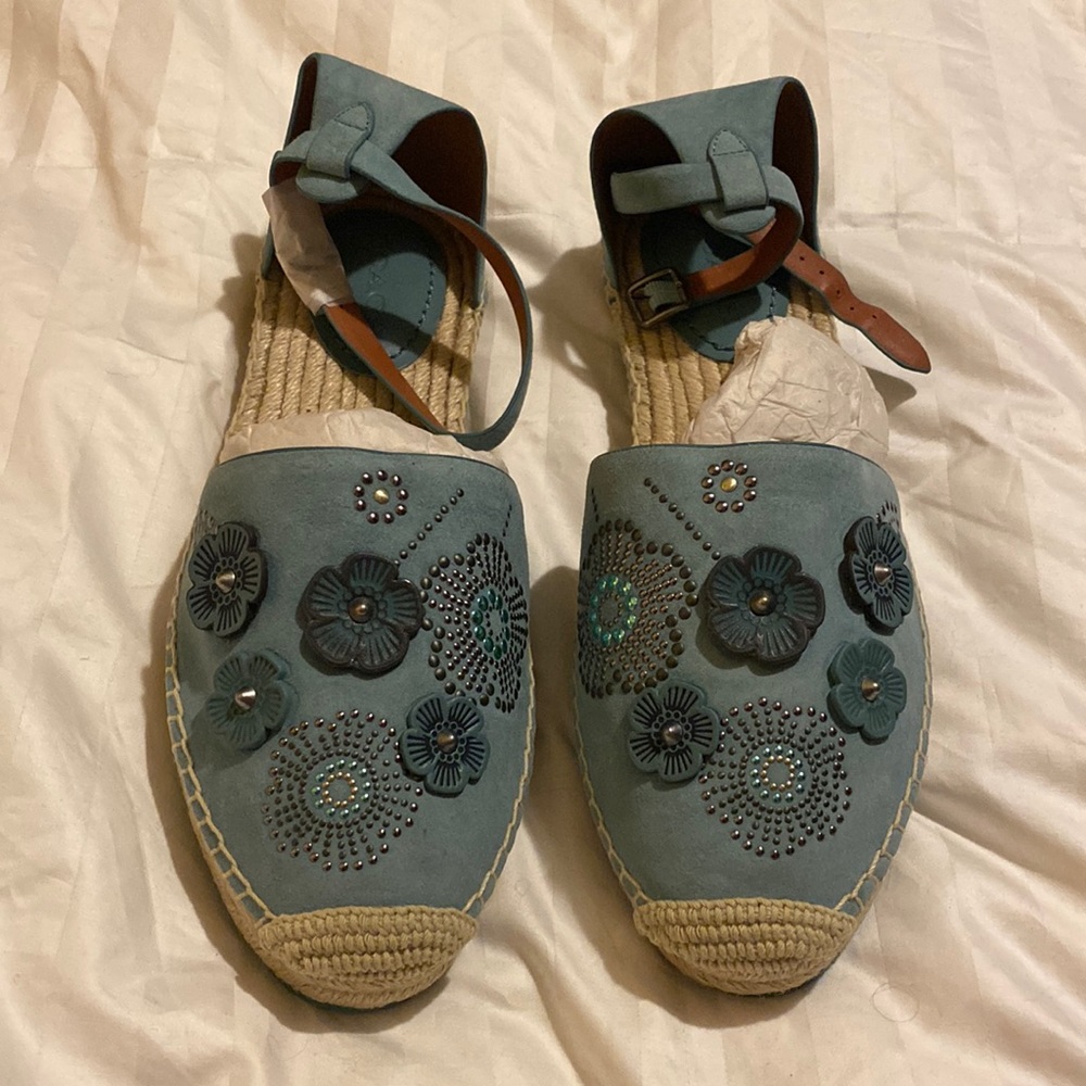 Coach tea rose suede espadrilles sandals Sz 10 NEW